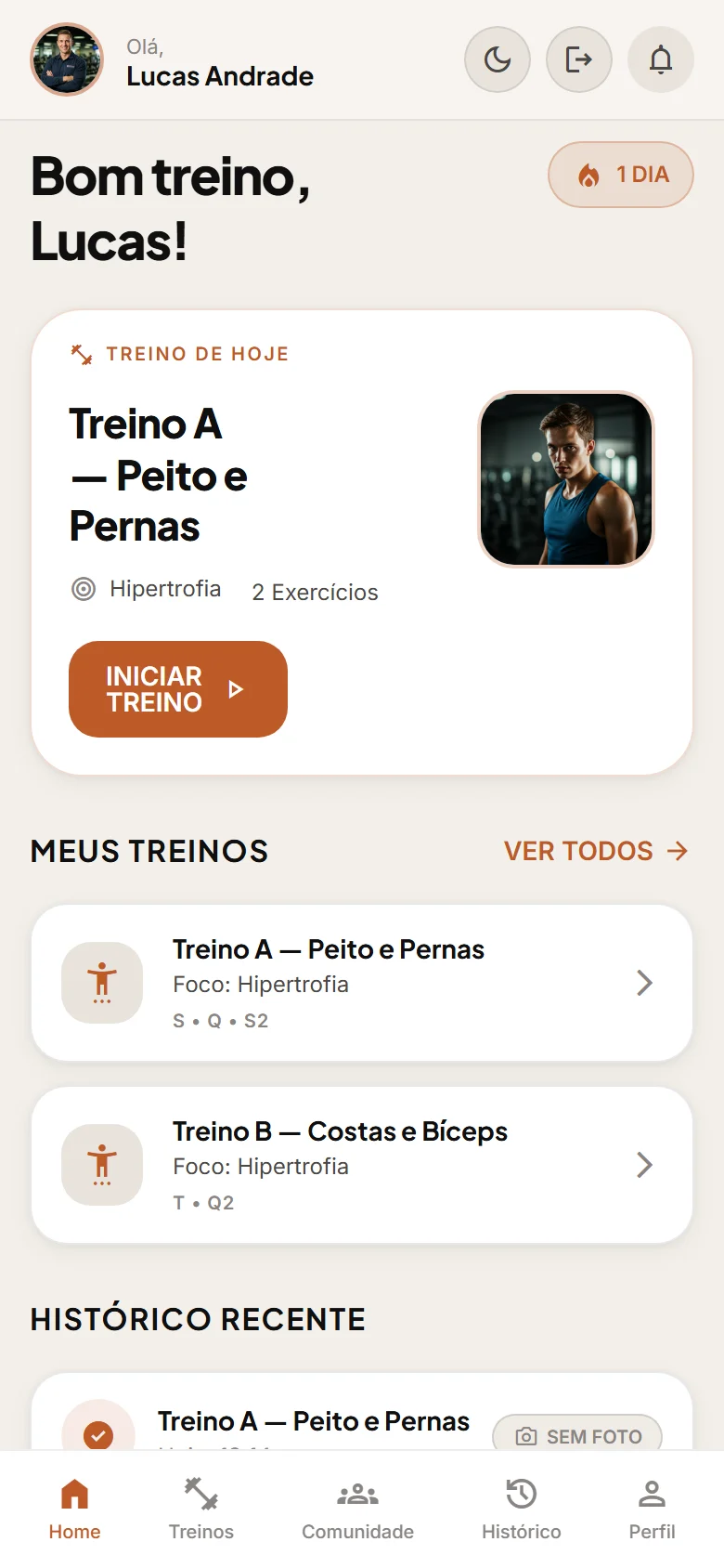 SemanaZero — home do aluno com o treino do dia
