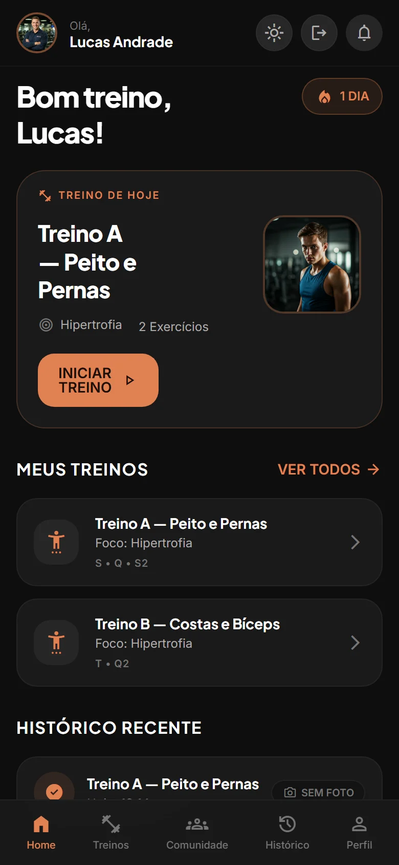 SemanaZero — home do aluno com o treino do dia